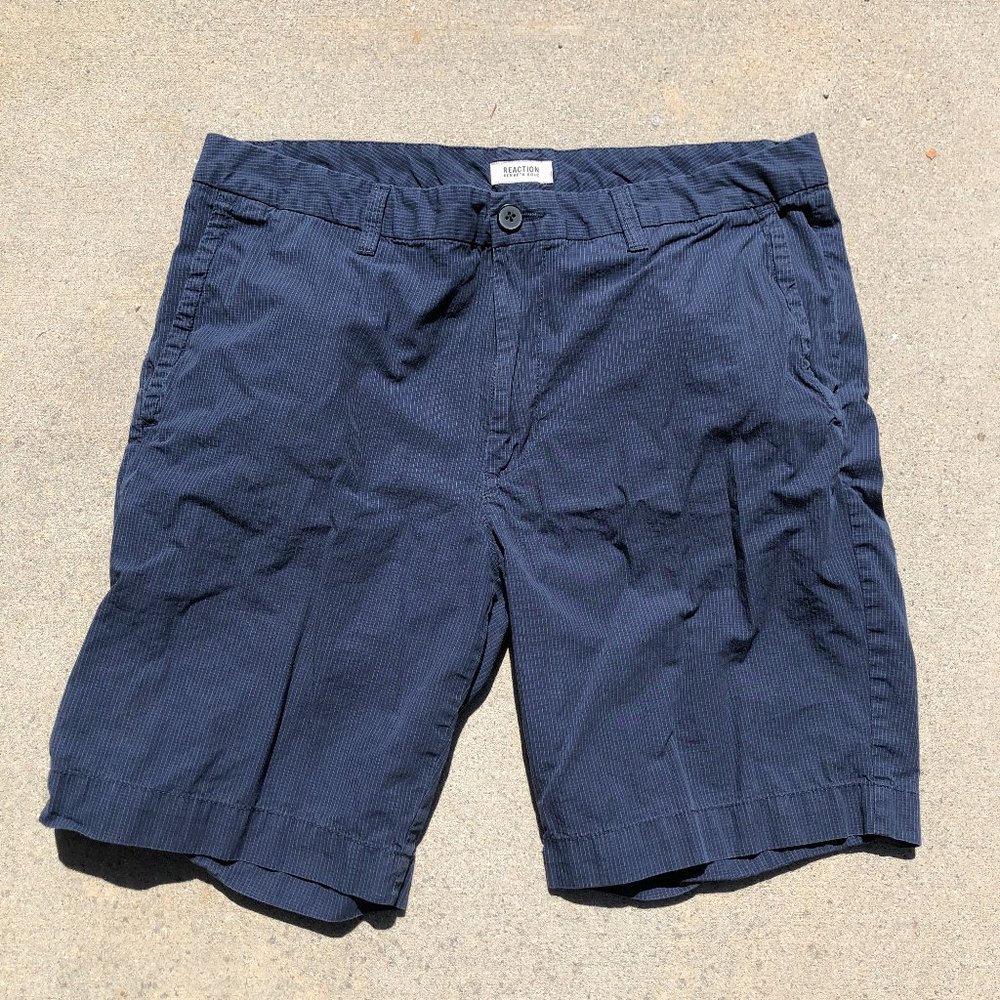 Mens Kenneth Cole Reaction Shorts Flat Front Bermuda Blue Shorts Size 34 34x9